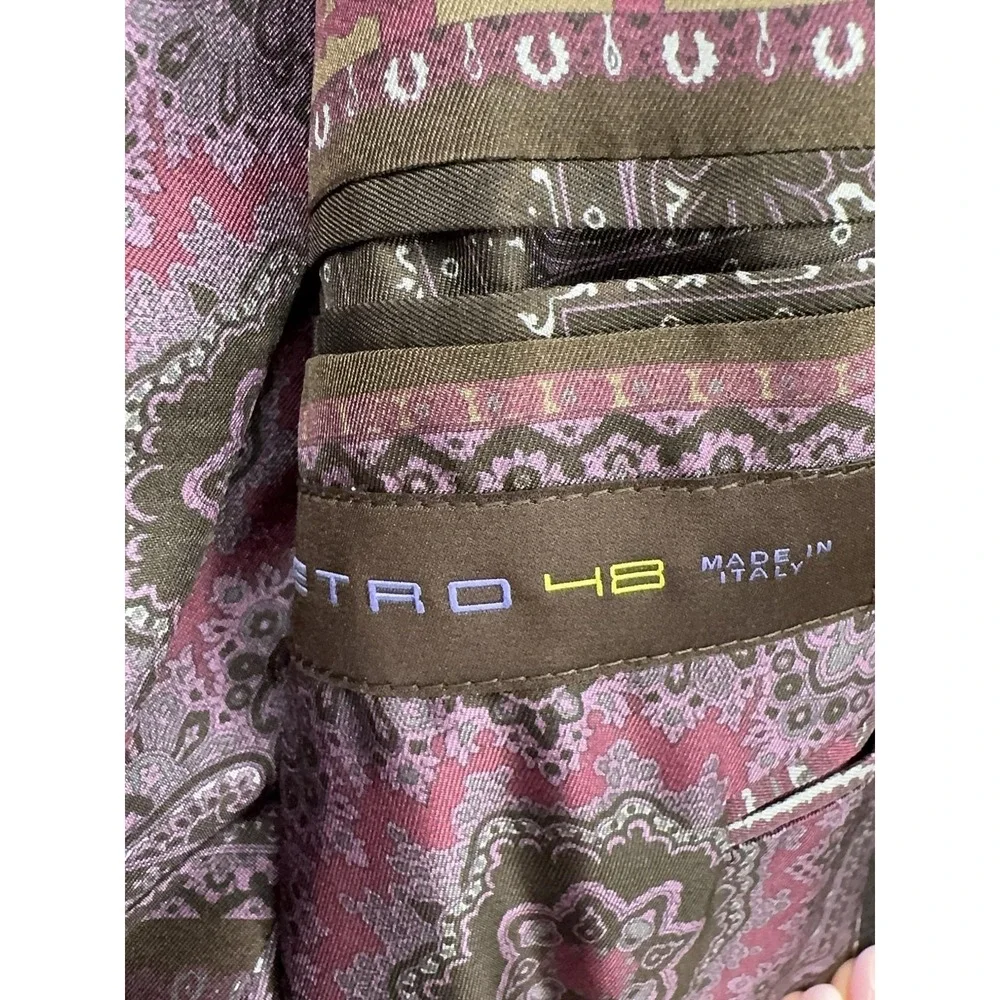 Etro Blazer Mens IT 48 Brown Wool Stripe Sport Coat Jacket Silk Lining Italy